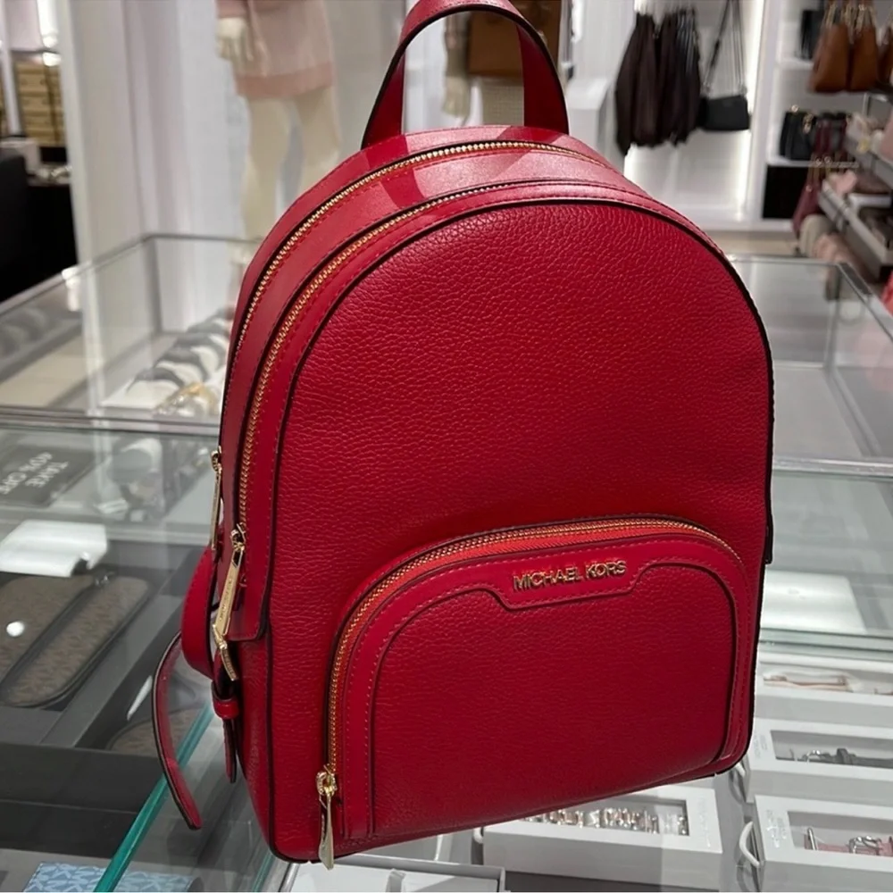 Michael Kors Jaycee Medium Pebbled Leather Backpack Chili NWT